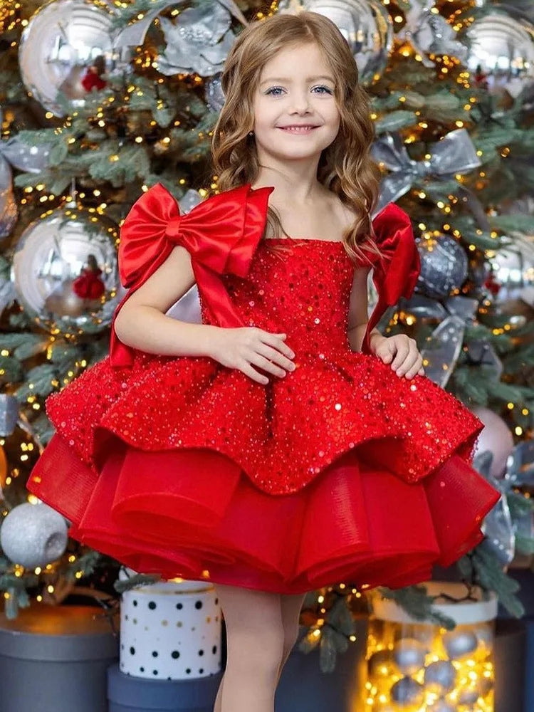 De Noël Fille Robe Fillette Chic Rouge Robe Rouge Noel Fillette