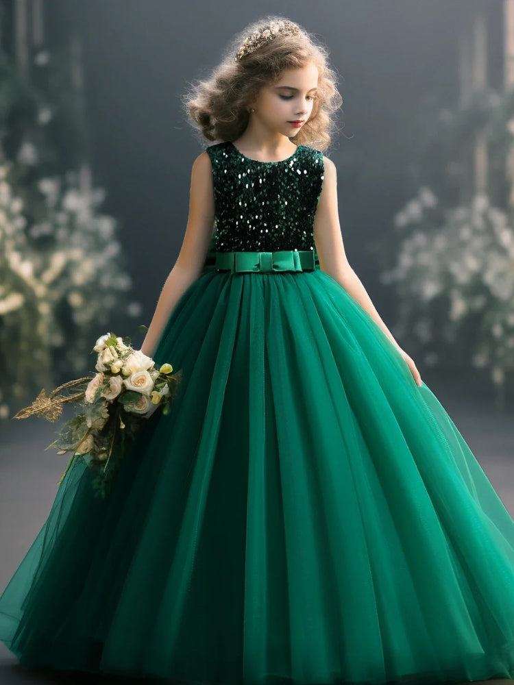 Robe de cérémonie de mariage pour fillette , couleur verte