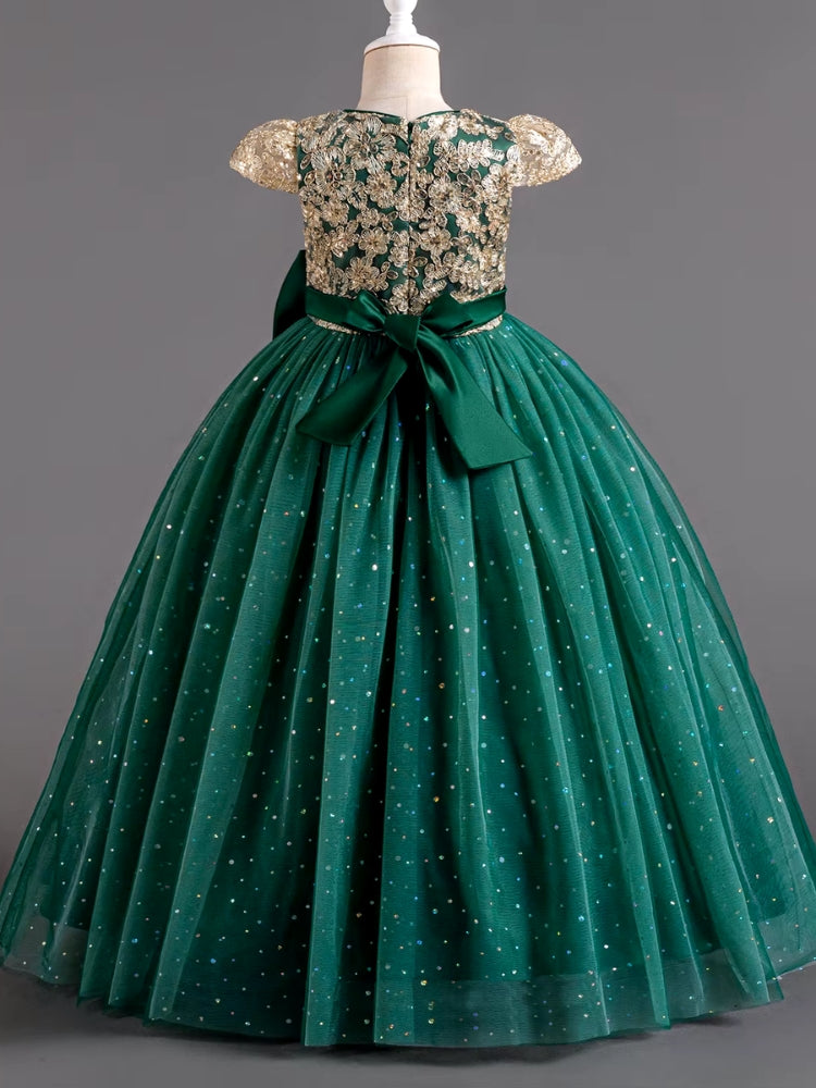 Robe pour fillette à broderie anglaise, couleur verte