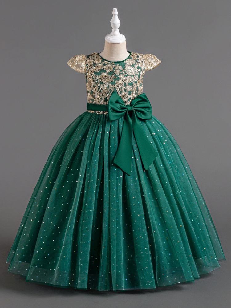 Robe pour fillette à broderie anglaise, couleur verte