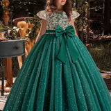 Robe pour fillette à broderie anglaise, couleur verte