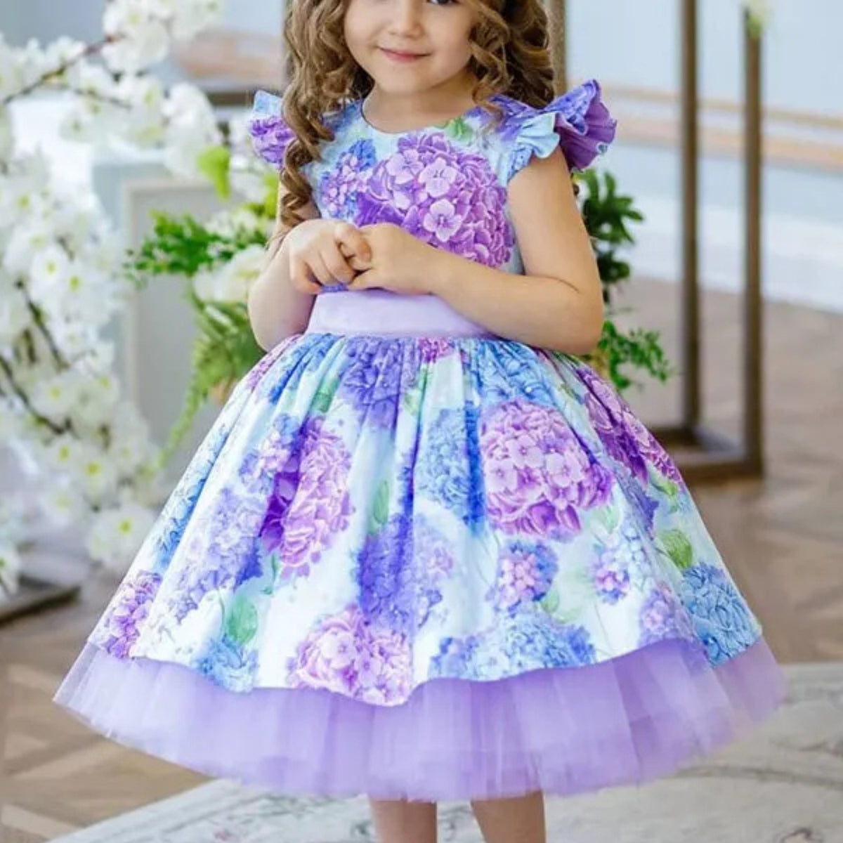 Robe fleurie pour fillette couleur violette