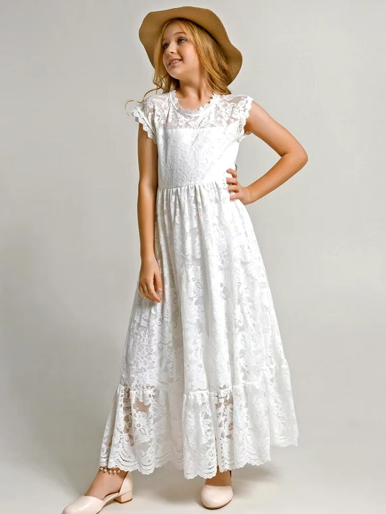 Robe longue pour fillette couleur blanche