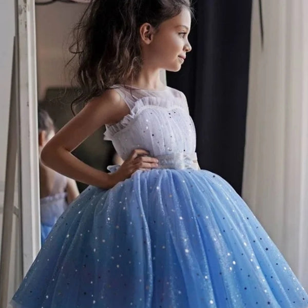 Robe de princesse pour fillete couleur bleu