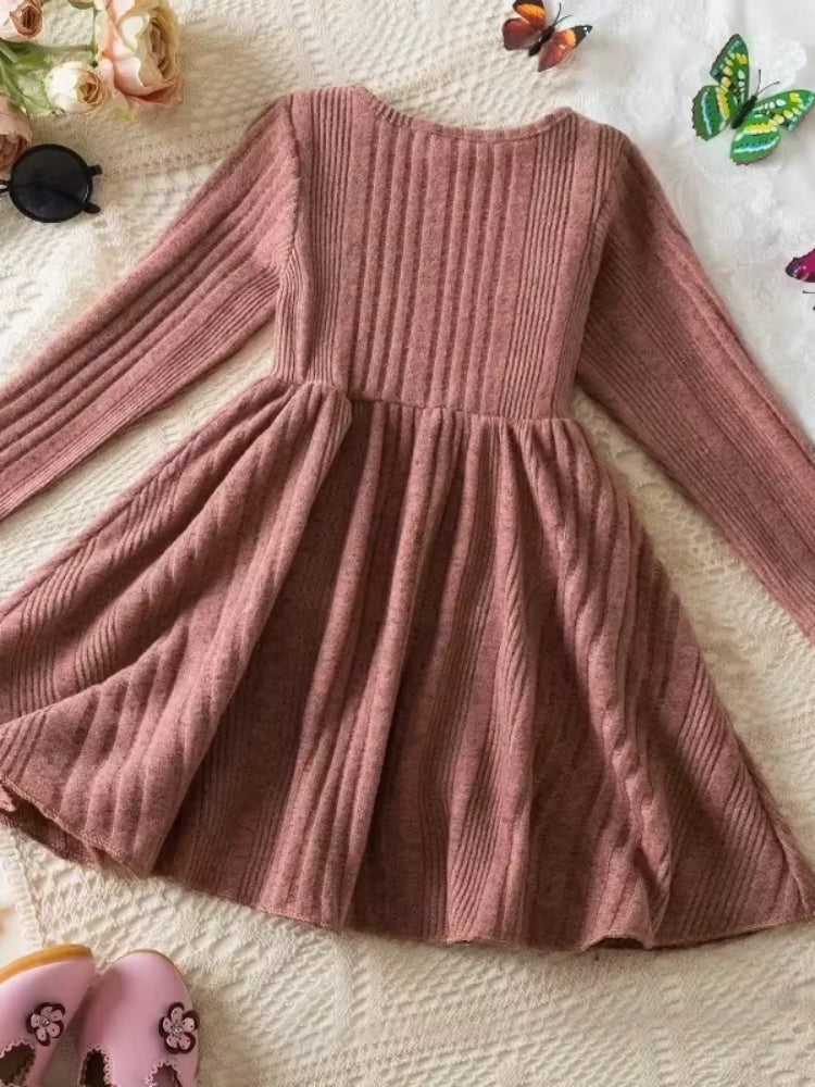 Robe pull pour fillette couleur rose poudré